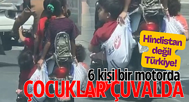 6 kişi motora binip çocukları çuvalda taşıdılar