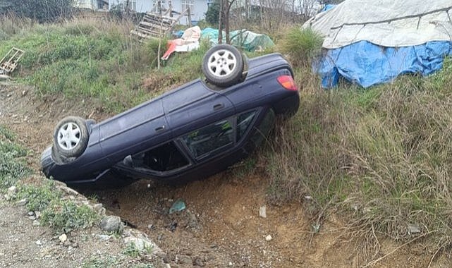 Samsun Atakum'da aracıyla sulama kanalına devrildi