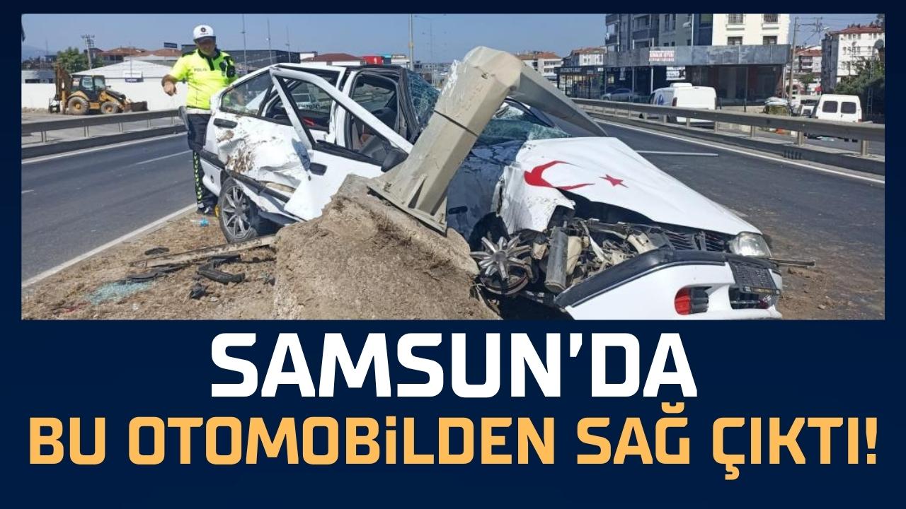 Samsun'da kazada kağıt gibi ezilen otomobilden sağ çıktı!